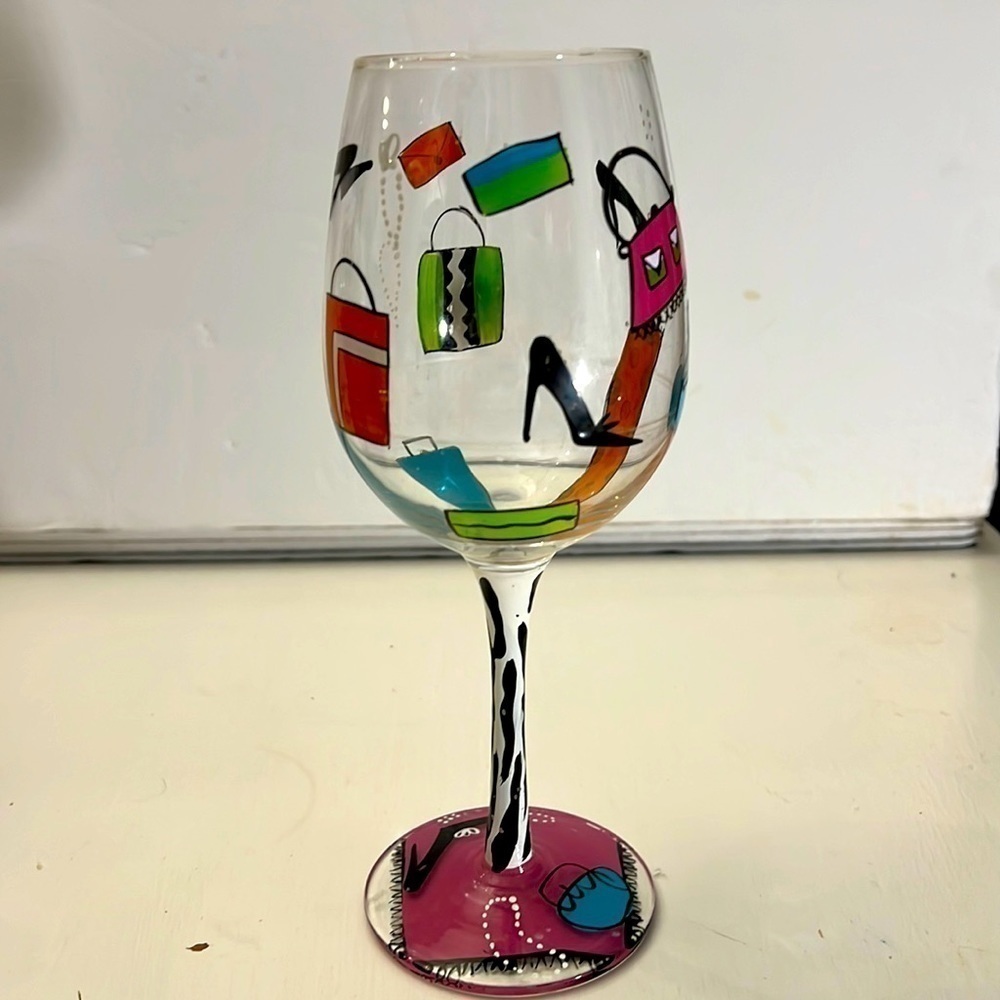 Lolita Shopaholic Artisan Painted Love My Wine Glass